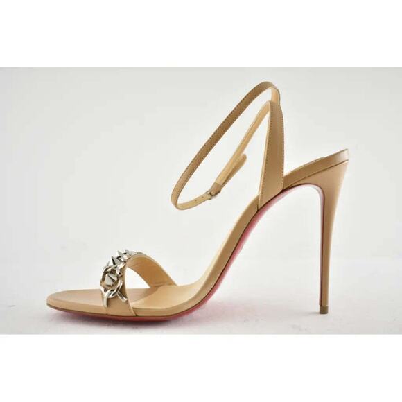 Christian Louboutin Loubigirl Chain 100 Nude Kid Ankle Strap Sandal Heel Pump 40 - Picture 9 of 12